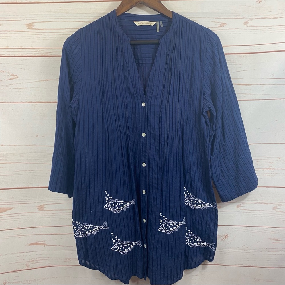 Soft Surroundings Button Down Beaded Embroidered … - image 1
